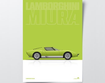 Lamborghini Miura Poster - Iconic Classic Supercar Artwork - Vintage Automotive Wall Art for Car Enthusiasts