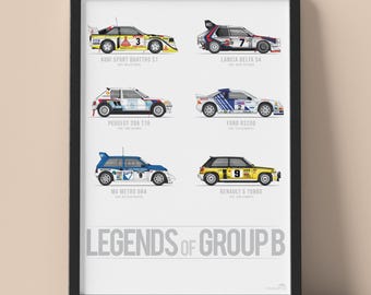 Framed Group B Rally Legends Poster: 1980s Motorsport Art for Car Enthusiasts