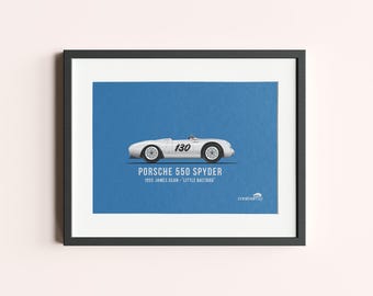 Framed Porsche 550 Spyder Print: Classic Supercar Automotive Art for Car Enthusiasts