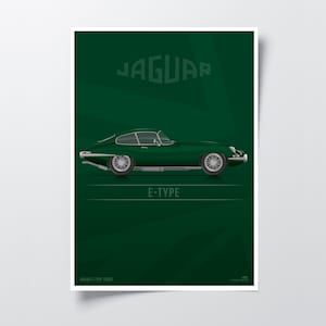 Poster Jaguar coupé de type E - oeuvre d&#39;art emblématique de la supercar classique - oeuvre d&#39;art murale automobile vintage pour les amateurs de voitures