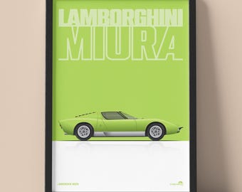 Framed Lamborghini Miura Poster: Classic Supercar Wall Art for Car Enthusiast