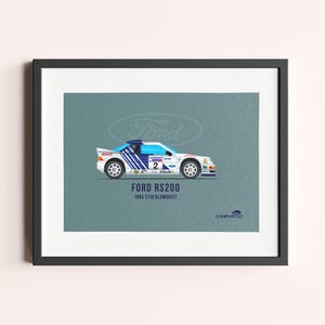Framed Ford RS200 Rally Car Print - Group B Motorsport Wall Art - Gift for Car Enthusiast - Racing Home Decor