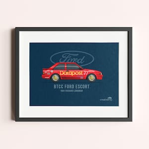 Framed Ford Escort RS1600i ‘Datapost’ - Classic Racing Car Wall Art - Vintage Motorsports Decor for Enthusiasts