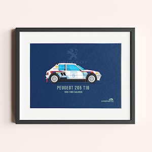 Framed Peugeot 205 T16 Rally Car Print - Group B Motorsport Wall Art - Gift for Car Enthusiast - Racing Home Decor