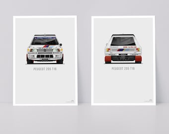 Peugeot 205 T16 Rally Car Postcards: Group B Motorsport Art for Car Enthusiasts