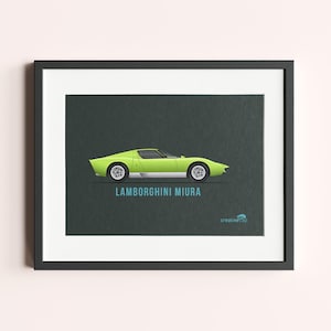 Framed Lamborghini Miura Print - Iconic Classic Supercar Artwork - Vintage Automotive Wall Art for Car Enthusiasts