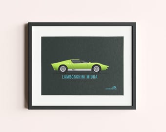 Framed Lamborghini Miura Print: Vintage Supercar Automotive Art for Car Enthusiasts
