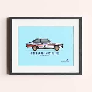 Framed Ford Escort Mk2 RS1800 Ari Vatanen Car Print - Motorsport Wall Art - Gift for Car Enthusiast - Racing Home Decor