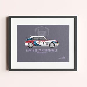 Framed Lancia Delta HF Integrale Print - Legendary Rally Car Artwork - Iconic Motorsport Wall Art for Car Enthusiasts