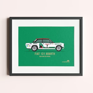 Framed Fiat 131 Abarth Rally Car Print: Motorsport Wall Art for Car Enthusiasts