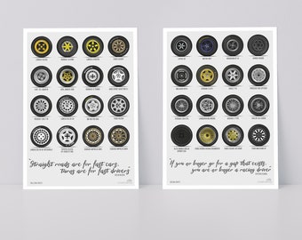 Tread to Triumph - Motorsport Tyre Art Prints - Racing Postcards for Car Enthusiasts