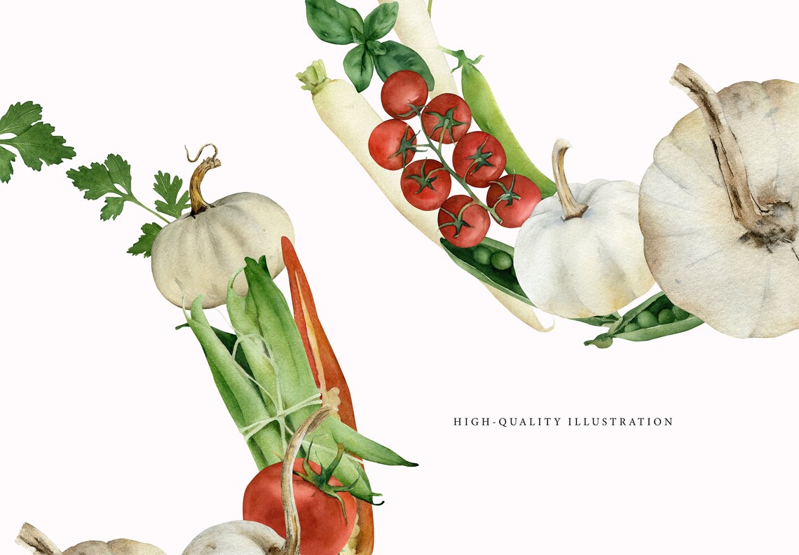 Watercolor vegetable wreath clipart PNG Food clip art wreath Etsy