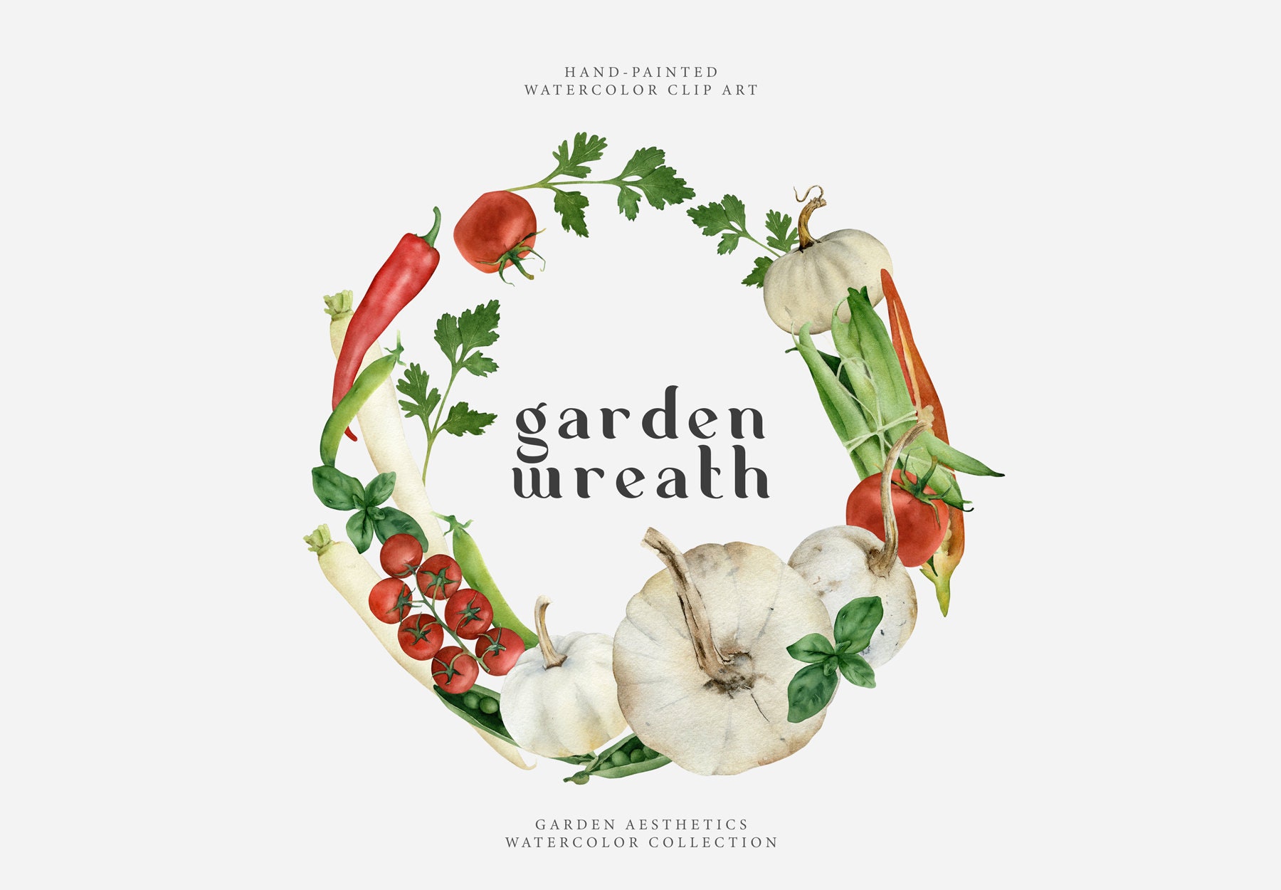 Watercolor vegetable wreath clipart PNG Food clip art wreath Etsy