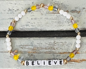 Word Bracelet-Believe-Beaded Bracelet-Gold Filled-Inspirational Gift-Name Bracelet-Letter Bracelet-Gifts for Her