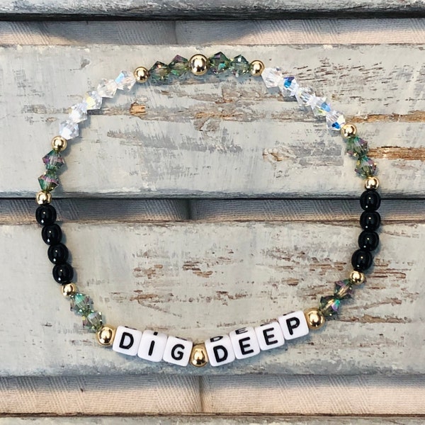 Word Bracelet-Dig Deep-Stackable Bracelet-Custom Word Bracelet-Gift-Inspirational-Beaded Bracelets