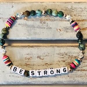 Word Bracelet-Be Strong-Stackable Bracelet-Custom Word Bracelet-Gift-Inspirational-Beaded Bracelets