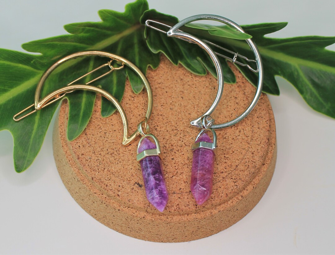 Amethyst Crystal Moon Hair Clip. Boho Healing Crystal Crescent Etsy