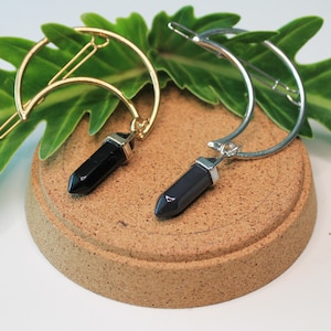 Obsidian Crystal Moon Hair Clip. Boho Healing Crystal Crescent Moon Hair Accessory.