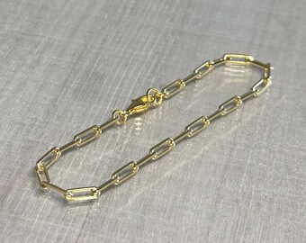 Gold Paperclip Bracelet, Flat link Bracelet, Smooth Rounded Chain, Modern,  Everyday Bracelet, 14K Gold Vermeil, Minimalist Trendy Bracelet