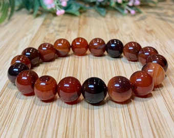 Sardonyx 10 mm Bracelet, Gemstones For Motivation, Courage And Integrity, Attracts Friends And Good Fortune, Meditation Multi Colored Mala