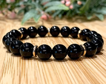 Obsidian Bracelet, AA  6/8 mm Gemstone,  Men Bracelet,  Protective Stone, Wrist Bracelet, Natural Silver, Grey Gemstone, Friendship  gift