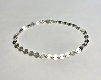 Sequin Chain Bracelet/Anklet Dainty Sterling Silver Jewelry,  Minimalist  Everyday Jewelry