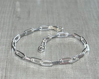 925 Solid Sterling Silver Paper Clip Bracelet, Large Link, Minimalist Everyday Jewelry, Layering Bracelet, Birthday Gift For Her