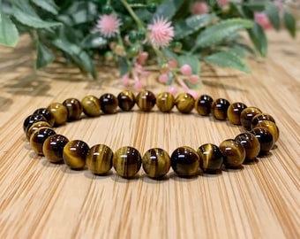 AAA Tiger Eye Bracelet,  Will Power, Goal Setting  Stacking Bracelet, Good Luck, 6/8.5 mm Genuine Gemstones,  Unisex Bracelet