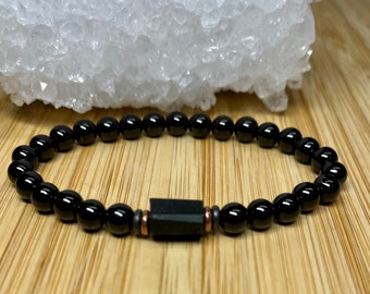 Black Tourmaline Bracelet, AAA 6mm Wrist Mala, Raw Natural Nugget, Strong Protective, Grounding, Stress Relief, Root Chakra, Meditation