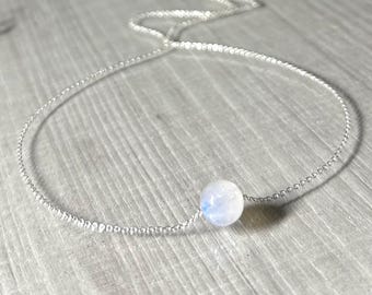 Dainty Floating Moonstone Choker/Necklace, Genuine Moonstone, 925 Sterling Silver, June Birthstone, New Beginning, Layering Necklace
