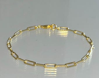 Gold Paperclip Ankle Bracelet, Flat link Ankle Chain, Smooth Rounded Anklet,  Modern Everyday Anklet,  14K Gold Vermeil, Minimalist Anklet