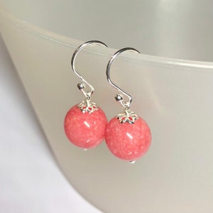 Coral Pink Quartz Earrings, 925 Sterling Silver Earrings,  Ball Earrings, Drop Earrings For Prosperity, Good Fortune,  Gift for her