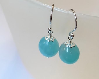 Amazonite Earrings, Sterling Silver Earrings, AAA 9mm Beads, Silver Jewelry, Dangle Earrings, Gift for her