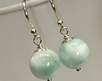 Green Angelite Earrings, Soft Green Angelite, Sterling Silver Earrings, AAA 10mm Angelite, Wire Hook, Short, Dangle Earrings, Gift for her