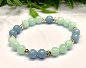 Angelite Bracelet, Blue, Green Pastel Bracelet, Genuine AA8mm Gemstone, Calming, Peaceful Meditation Bracelet, Stretchy Bracelet
