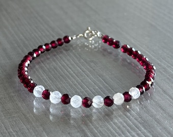Garnet and Moonstone Bracelet, 3-4mm Faceted Gemstones,  Wrist Bracelet for Positivity, Commitment, New Beginning, Chakra Bracelet