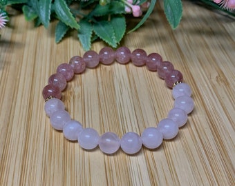 Strawberry, Lepidocrocite, Rose Quartz bracelet, A Grade 8mm Stacking Wrist Mala, Love, Kindness, Commitment, Compassion, Heart Chakra