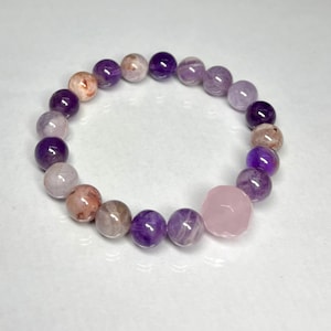 Amethyst Bracelet, Mix Color, Rose Quartz, Stacking Bracelet,  February Birthstone, Commitment, Love Yourself,  Honesty & Focus, Friendship