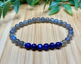 AAA Blue Flash Labradorite and Kyanite Bracelet, 6 mm Healing Crystals,  Genuine Calming Connecting  Mala, Strengthens Intuition