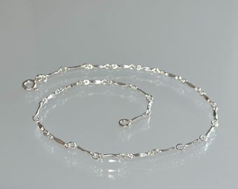 Dainty Sterling Silver Bar Link Chain Anklet, Dapped Link Chain, Minimalist Everyday Jewelry,  Mother's Day Gift