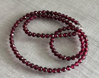 Dainty Garnet Choker/Necklace, 3-4mm Round Faceted Gemstones,  Red Gemstones for Positivity, Commitment,  January Birthstone, Root Chakra.