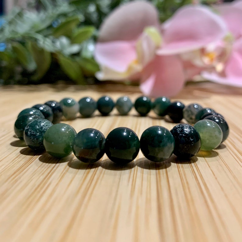 Moss agate bracelet semi precious stones 8 mm gemstones | Etsy