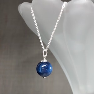 Kyanite Necklace, Ball Pendant, Silver Kyanite Jewelry, 10mm Pendant, Grounding, Protection, Minimalist Layering Necklace