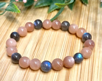AAA Labradorite Sunstone Bracelet 6/ 8 mm Crystals, Protection Stones, Enhances Intuition, Emotional Warmth Bracelet
