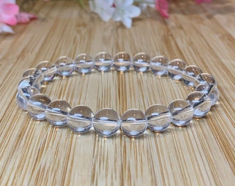 AAA Natural Clear Quartz Bracelet 6/8 mm Crystals, Men or Women Mala, Multi Purpose Bracelet, Stackable Mala, Stretchy Yoga Bracelet, Gift
