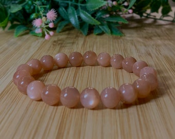 Sunstone mala bracelet, AAA 6mm gemstones, genuine crystals, pink gold flash mala,  increase vitality  bracelet, wrist mala, friendship gift