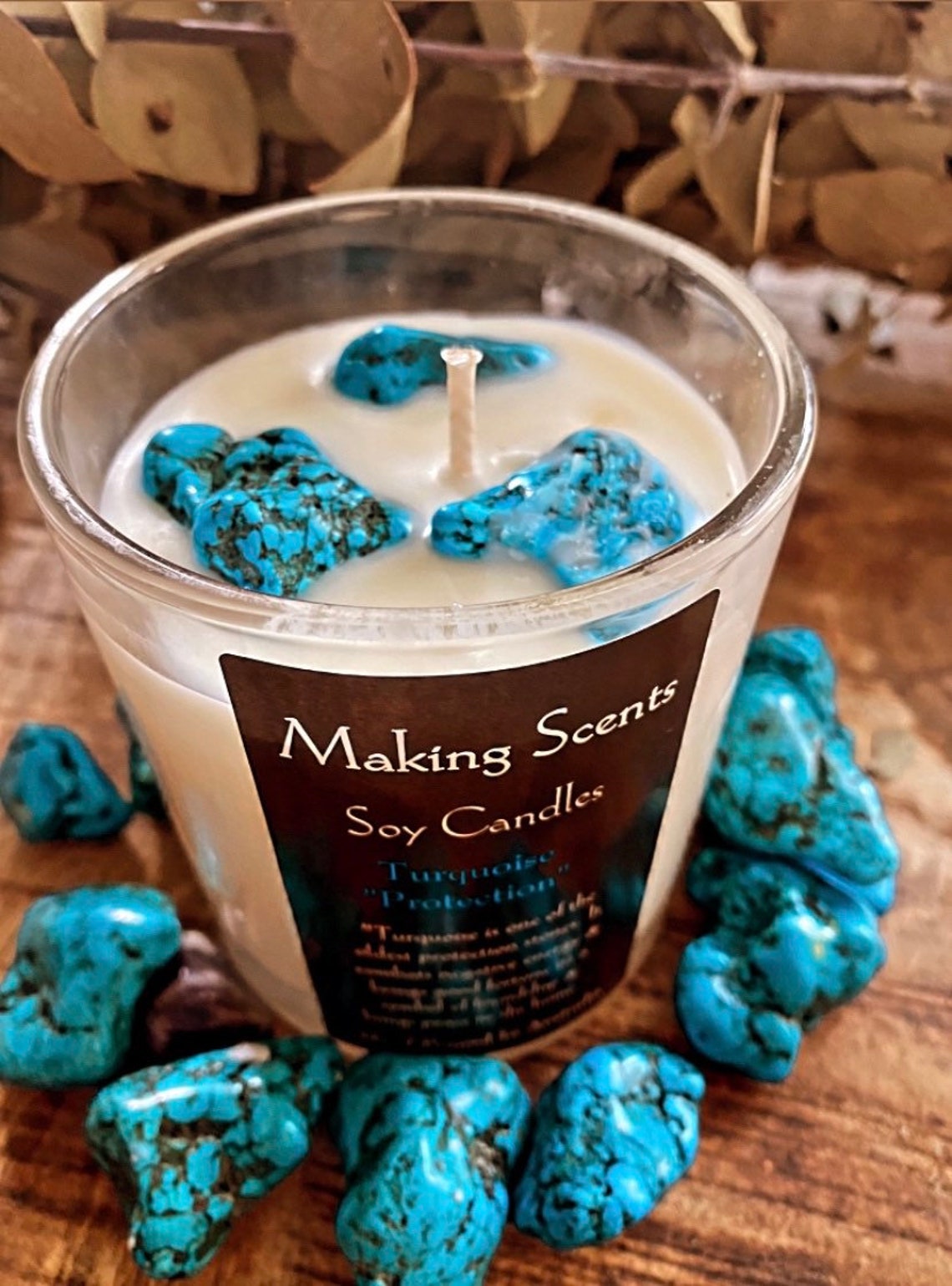 Turquoise Stoned Candles Crystal Candles Soy Fragranced Etsy