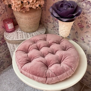 Round Velour Chair Cushion in Rose