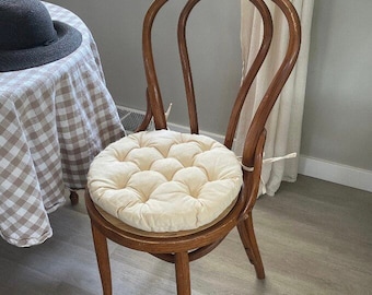 Handmade Raw Cotton Ottoman Chair Cushion, Tufted Seat Pad with Ties, Custom Size