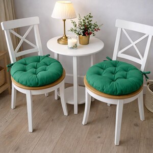 Round Chair Pads With Ties - Round chair cushions - Multicolor cushions - Bench Cushion - Floor Cushion - Summer Home Decor - Outdoor Decor Dark Green